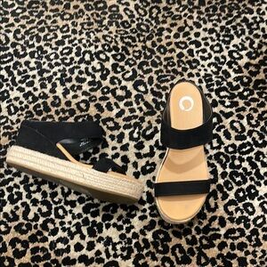 Black Espadrille Wedge Sandals